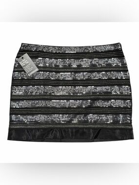 NWT Express Black+Silver Sequin Stripe Mini Skirt Size 10